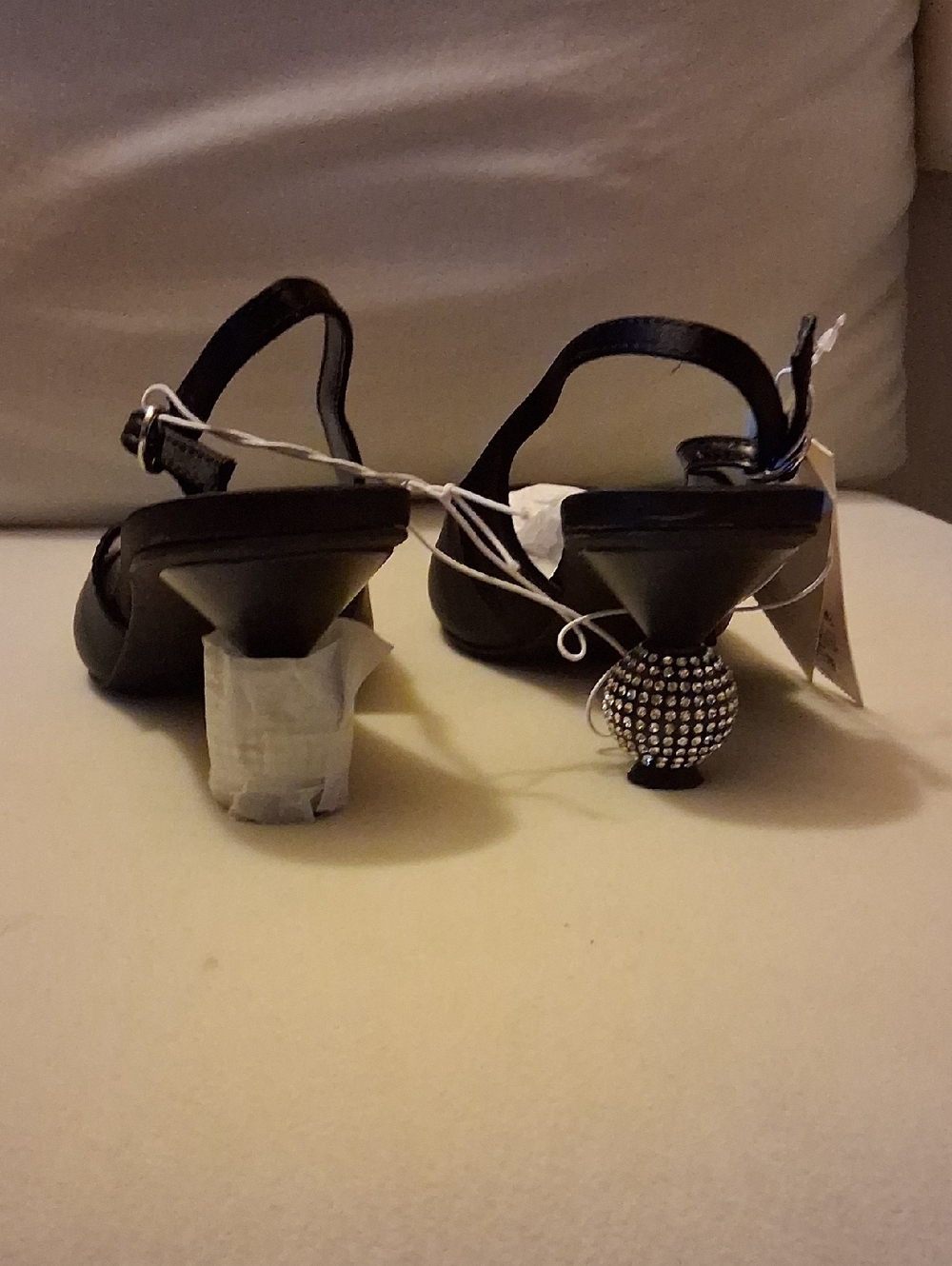 a new day Black Rhinestone Ball Heel Ankle-Strap Sandals
